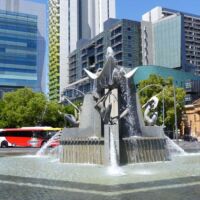 Three Rivers Fountain am Victoria Square Adelaide, South Australia