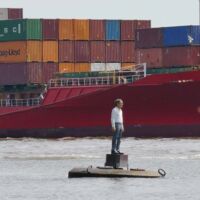 Außenalster Hamburg, Germany<br>
"Vier Männer auf Bojen" von Stephan Balkenhol Vier Männer auf Bojen (Hamburg, Germany - Elbe)