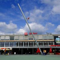 Kulturbahnhof Kassel, Germany<br>
"Man Walking to the Sky" von Jonathan Borofsky Man Walking to the Sky (Kassel, Germany)