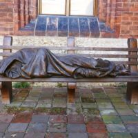 Sankt Bonifaz München, Germany<br>
"Homeless Jesus" von Timothy Schmalz Homeless Jesus (München, Germany)