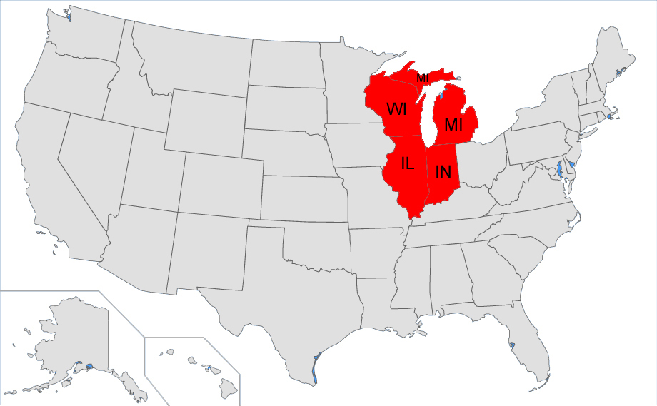 Große Seen: Wisconsin • Michigan • Indiana • Illinois